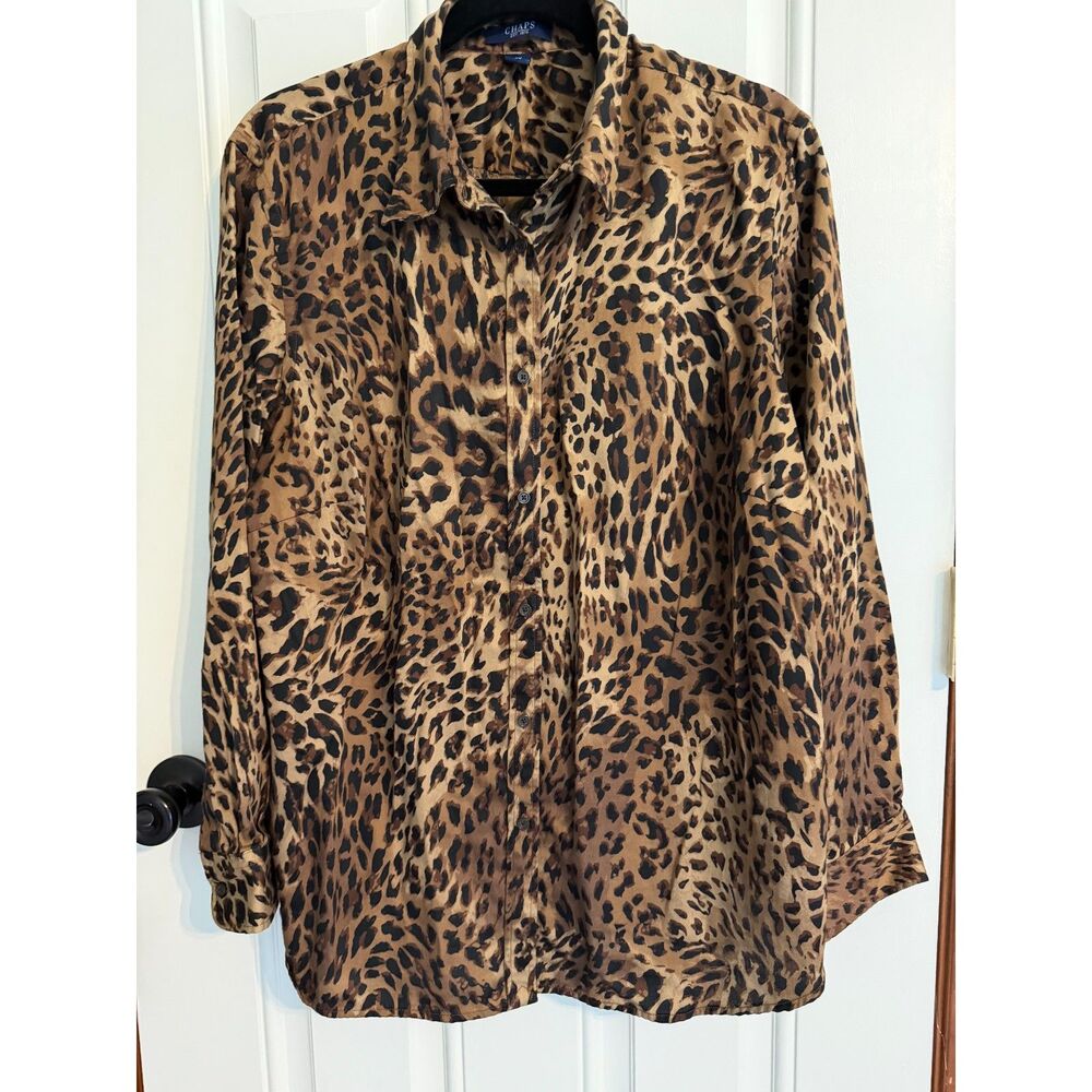 Chaps animal print button down blouse size 2X